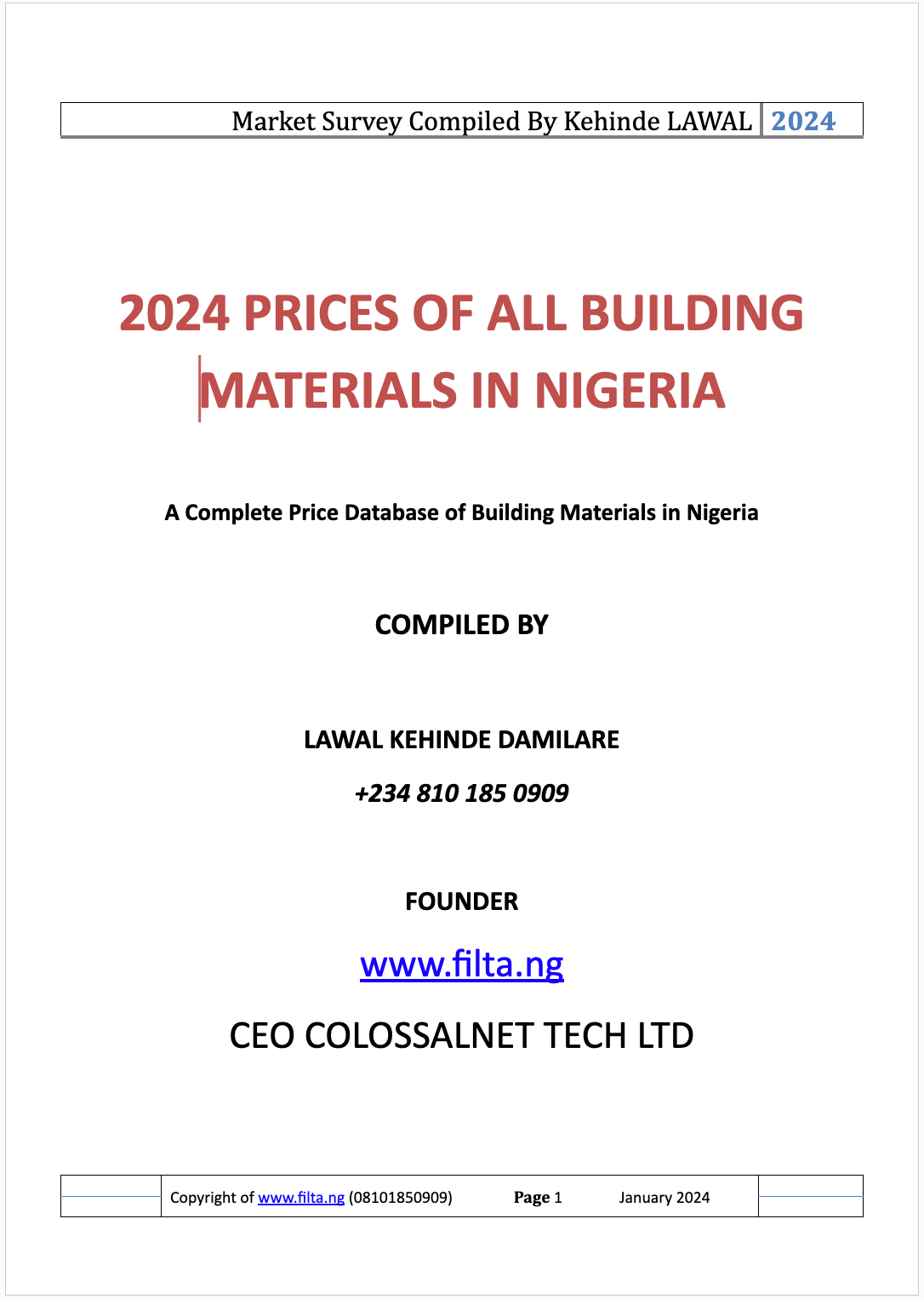 2024 Prices of Building Materials in Nigeria