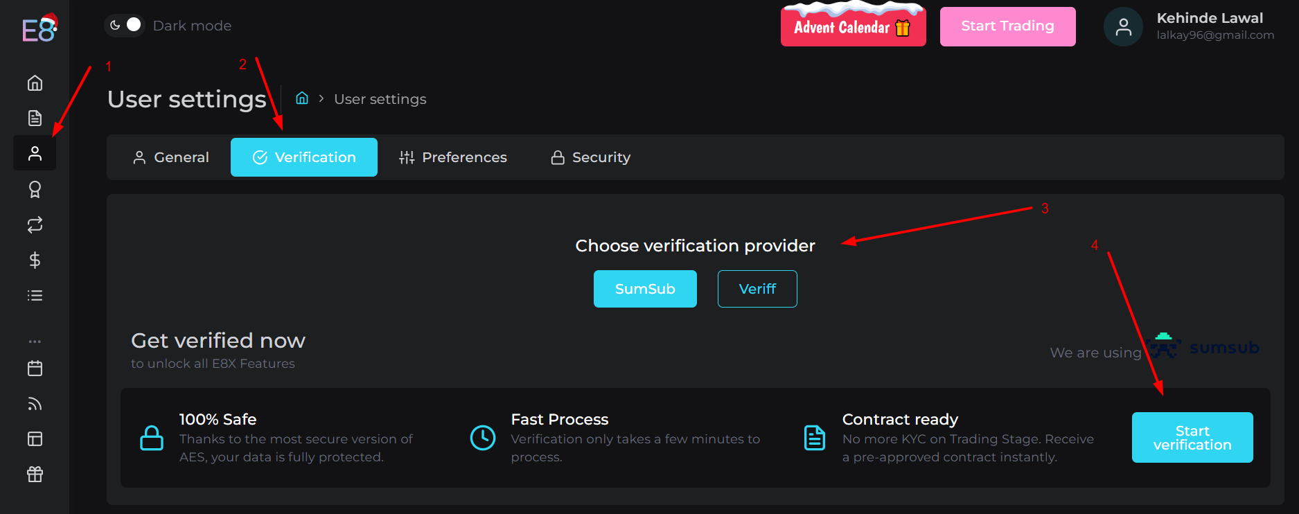 Verify your E8 Market Accounts