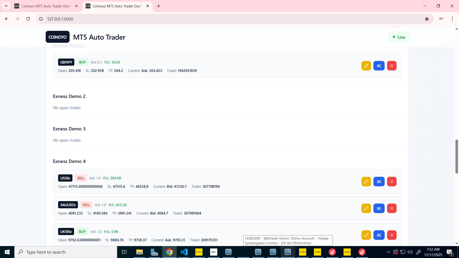 MT5 Auto Trader Dashboard