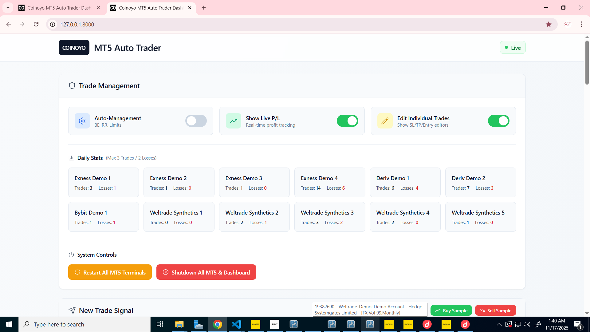 MT5 Auto Trader Dashboard